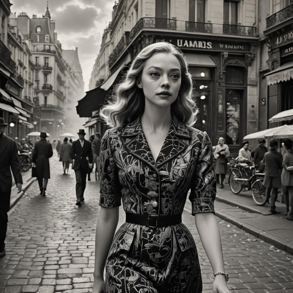 Vintage Paris Scene in Black and White