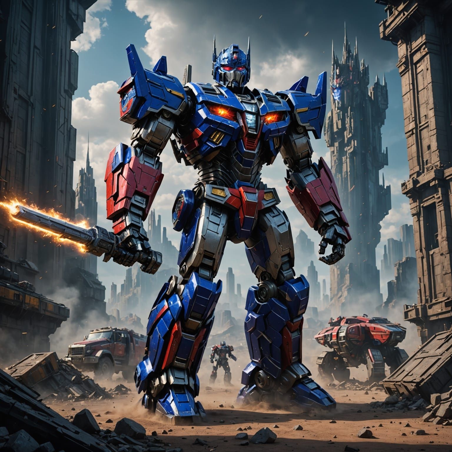 Optimus Prime Unleashes Fury in Epic Fantasy Landscape