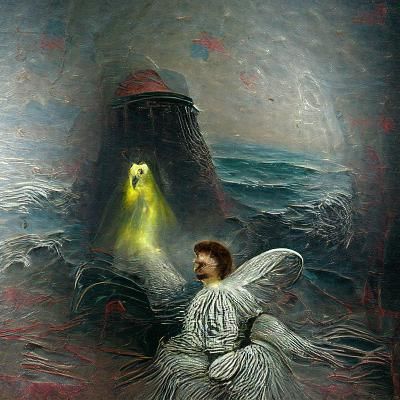 Lighthouse Quasar Angel in Horror Style