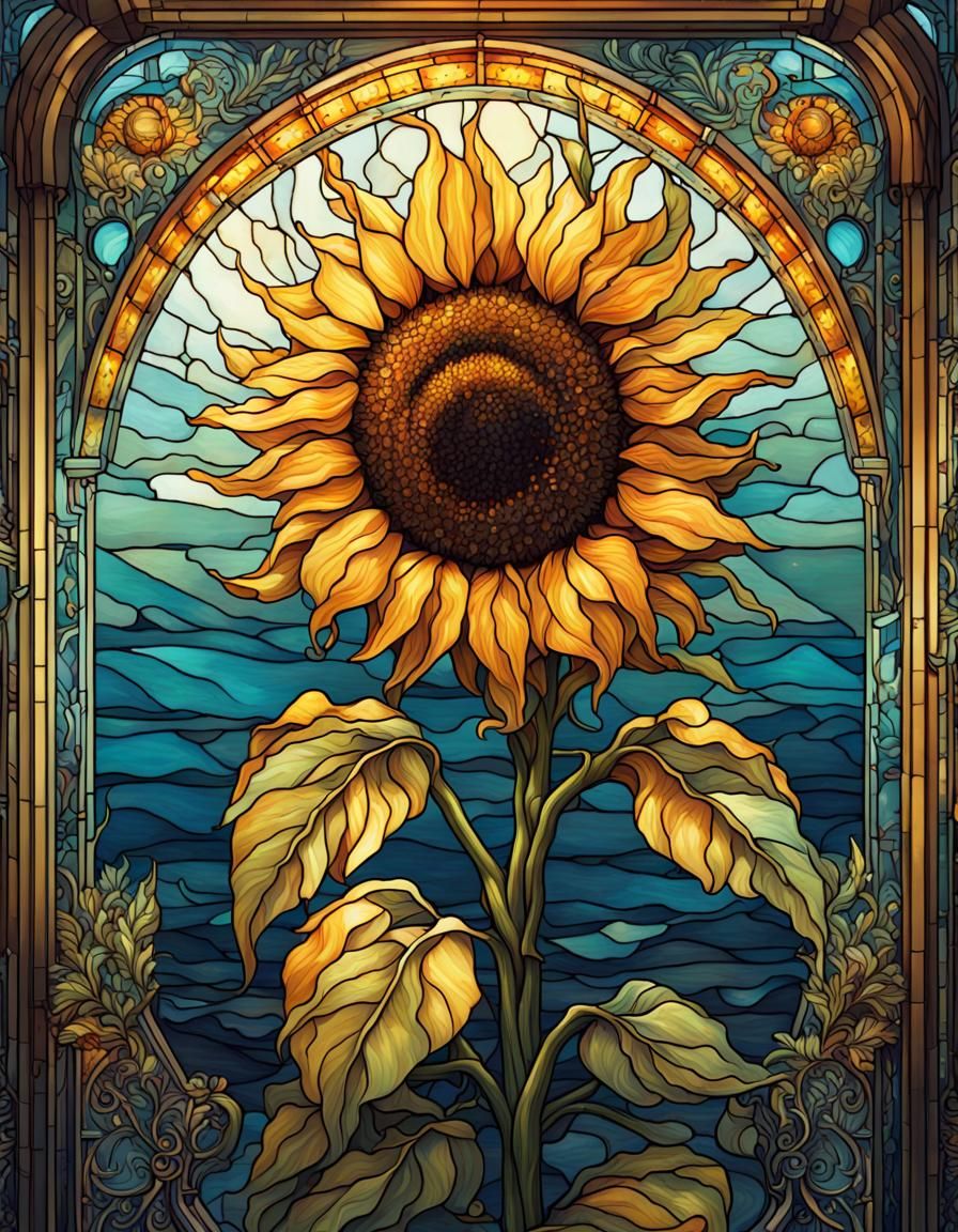 Stained Glass Sunflower Tarot Card Illustration