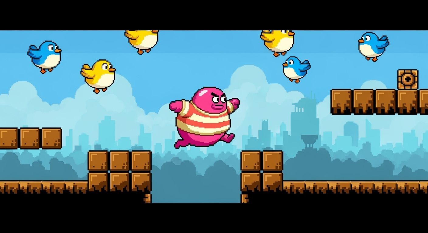 Pink Blob Jumps in Retro Pixel Art Platformer