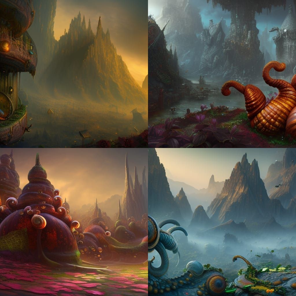 Fantastical Snails in Detailed Matte Painting
