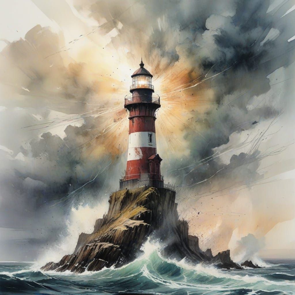 Stormbound Lighthouse Shines Through Turbulent Skies