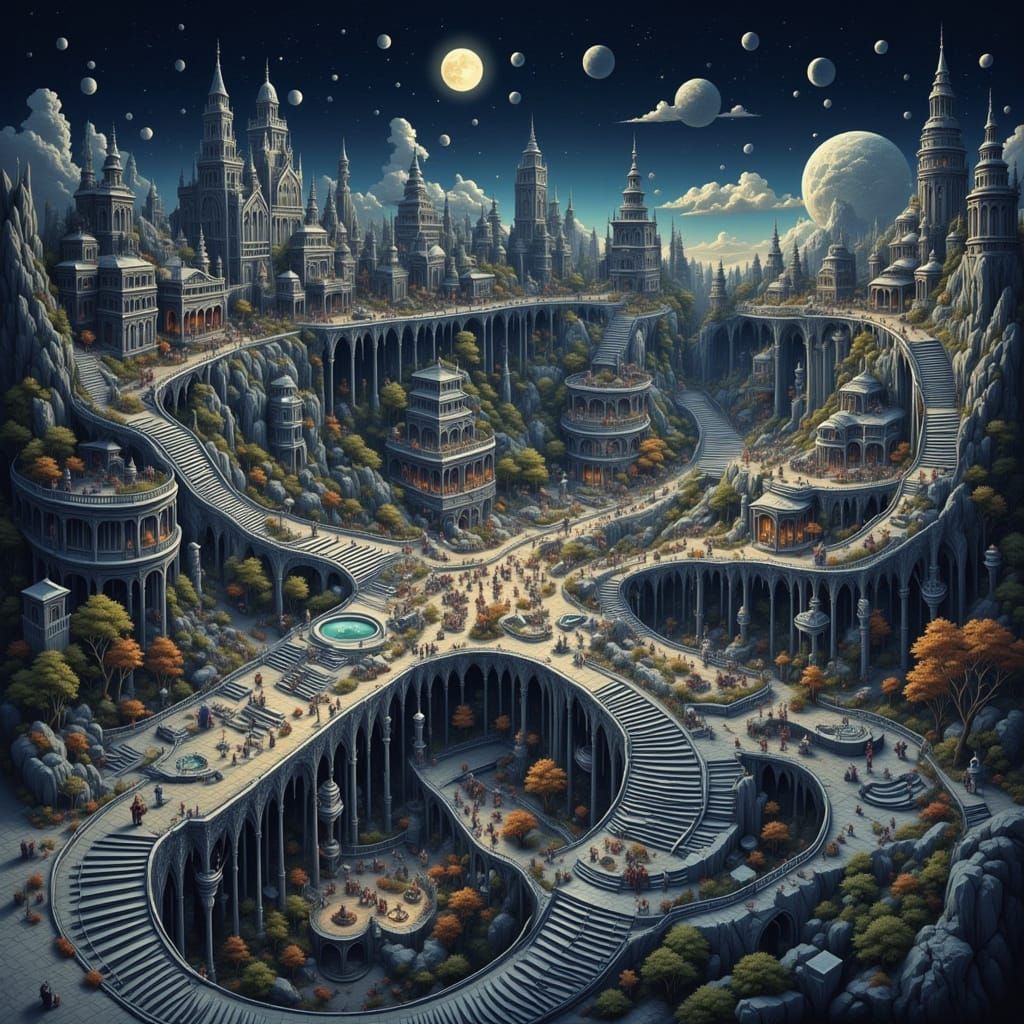 Isometric Cityscape on the Moon in Diorama Style