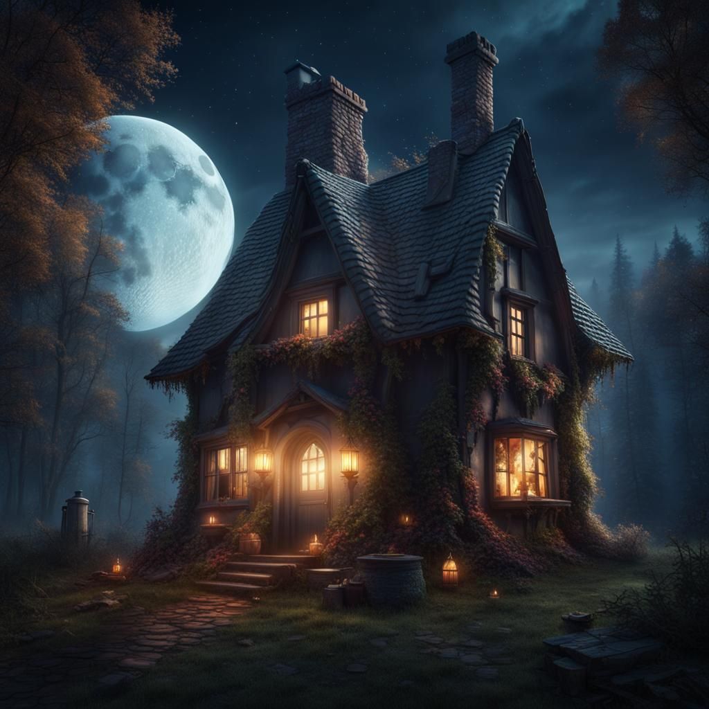 Enchanting Witch Cottage Under a Starry Sky