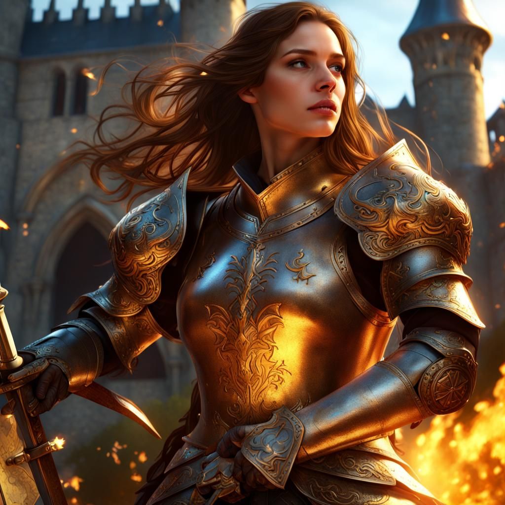 Joan of Arc Battles Dragon in Dark Fantasy Style