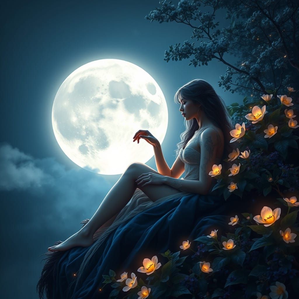 Ethereal Goddess Under Full Moon