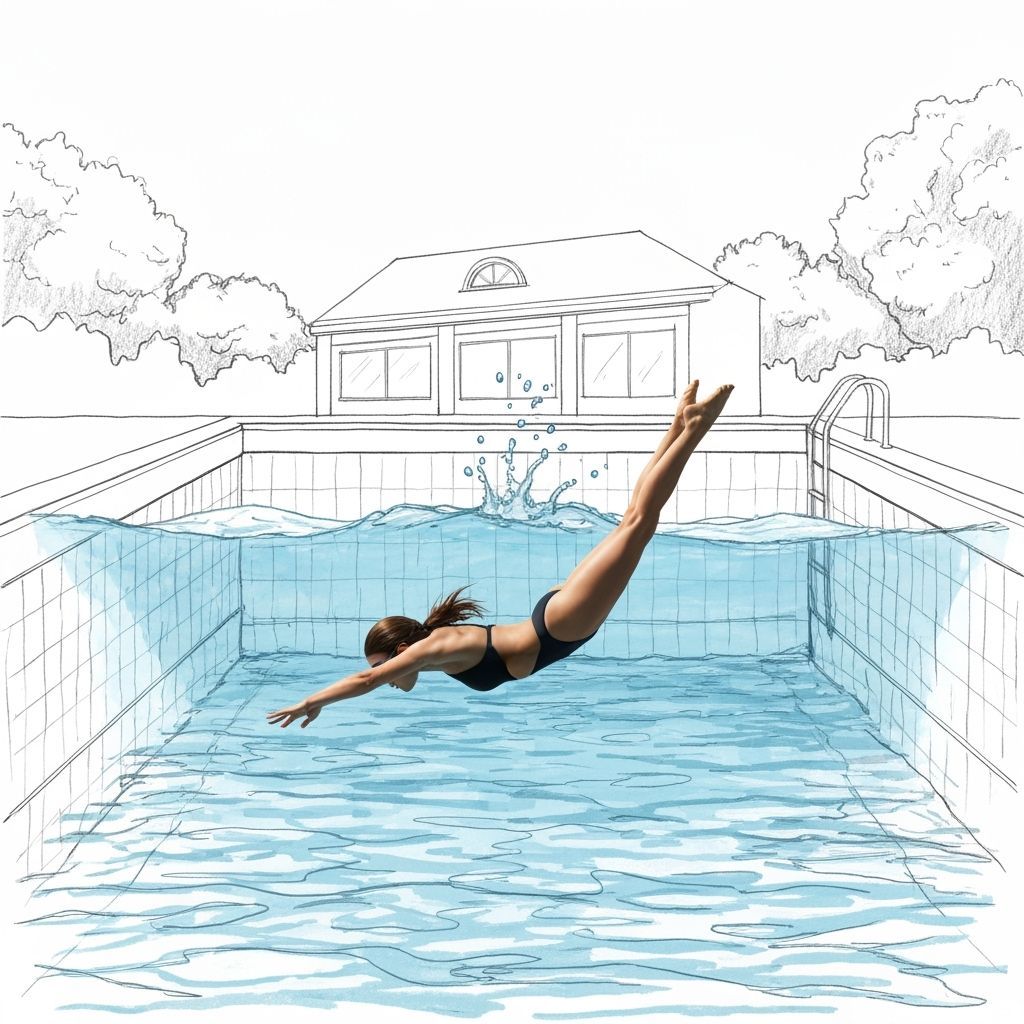 Photorealistic Swimmer in Hand-Drawn Pool