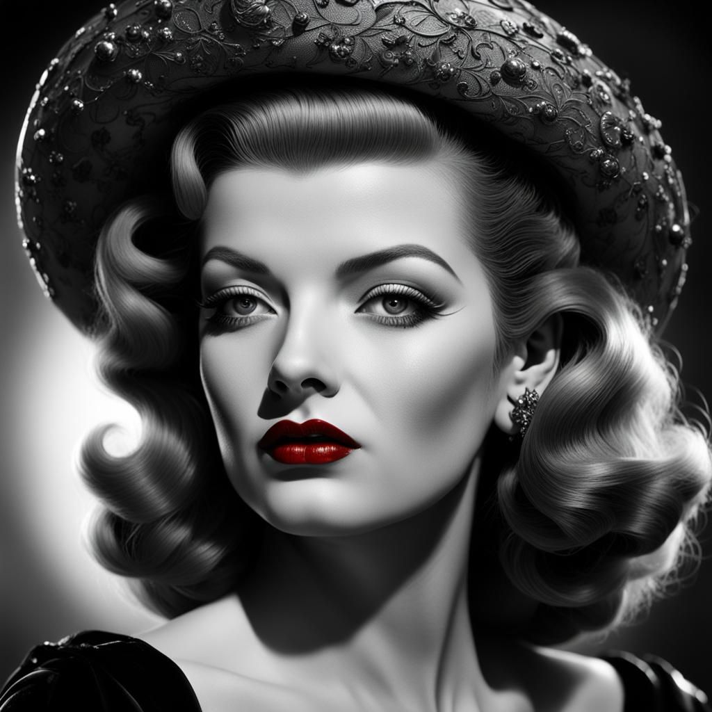 Dramatic Portrait with Red Lips, Detailed Matte Painting