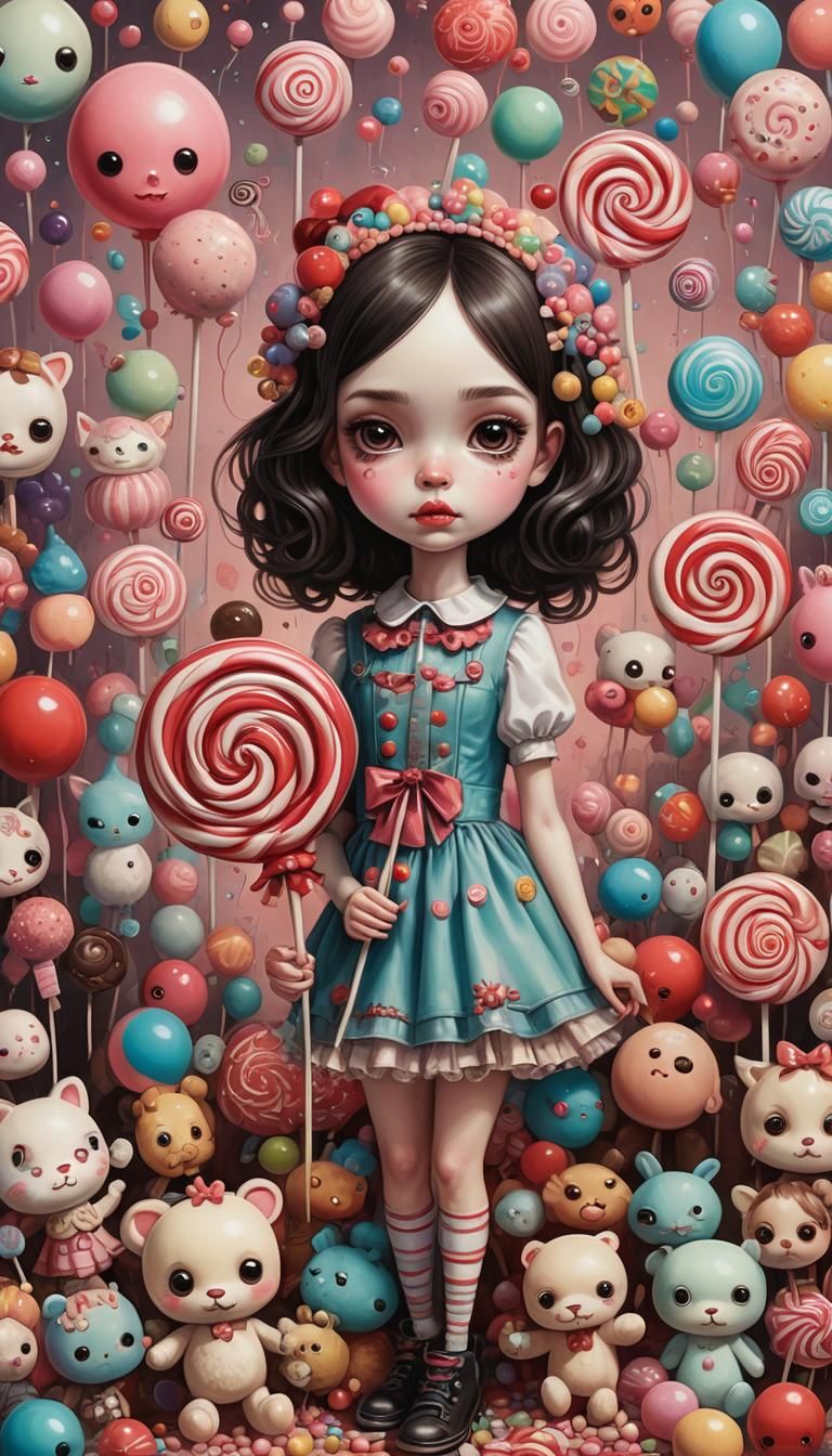 Cartoon Girl with Toys in Whimsical Digital Art