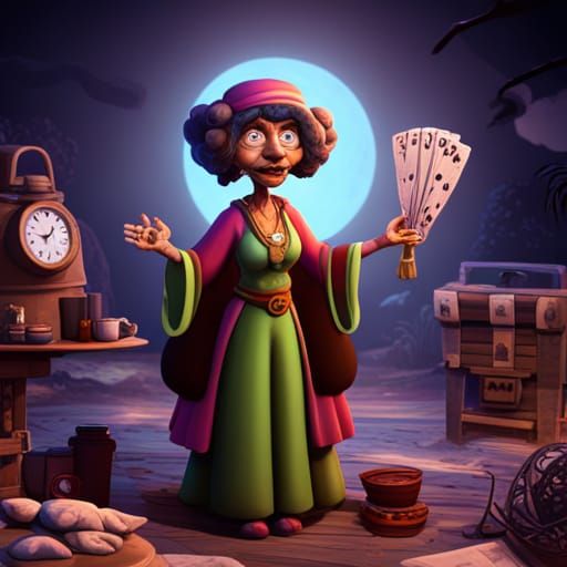 Cartoon Gypsy Fortune Teller: Detailed Matte Painting