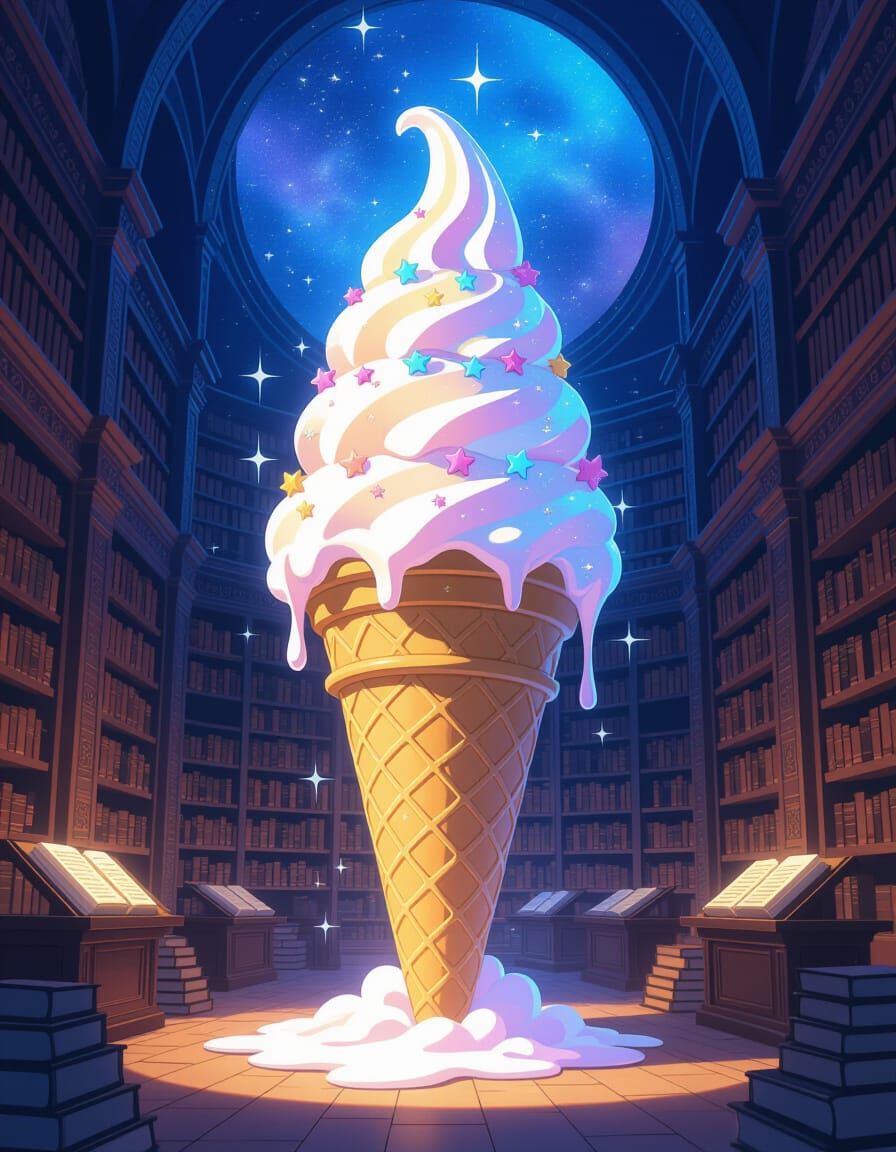 Bioluminescent Ice Cream Cone in Celestial Library
