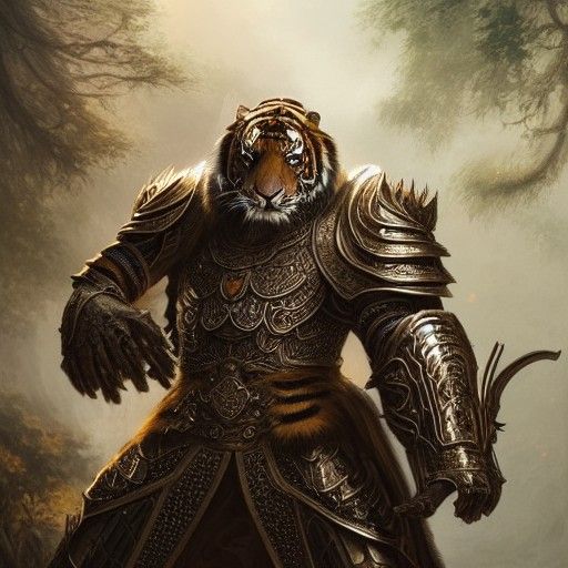 Armored Tiger: Detailed Fantasy Digital Painting