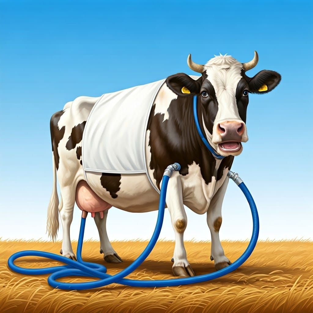 Funny Cow Milked by Hoses: Milk Packaging Design