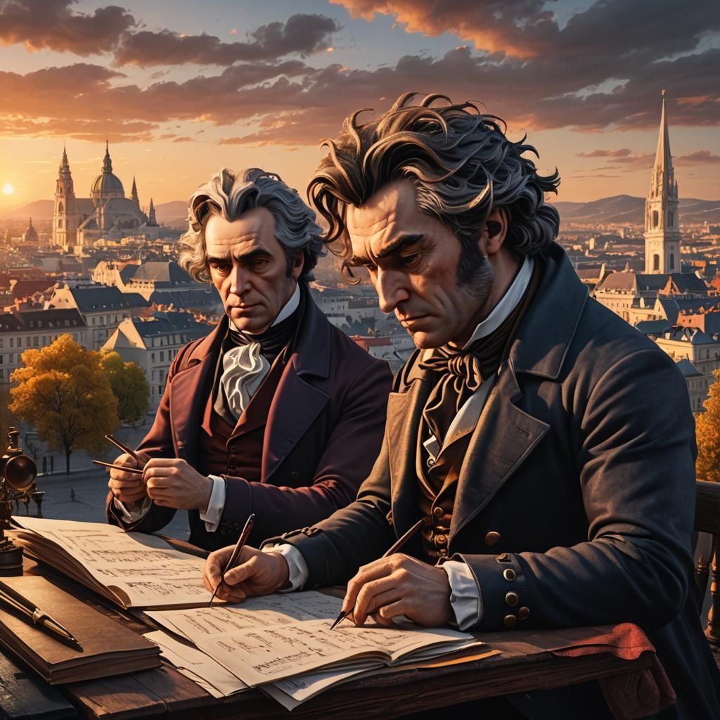Beethoven and Haydn Composing with Vienna Sunset