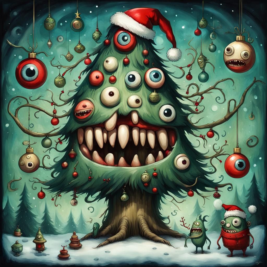 Wacky Eyeball Christmas Tree, Dreamlike Festive Art