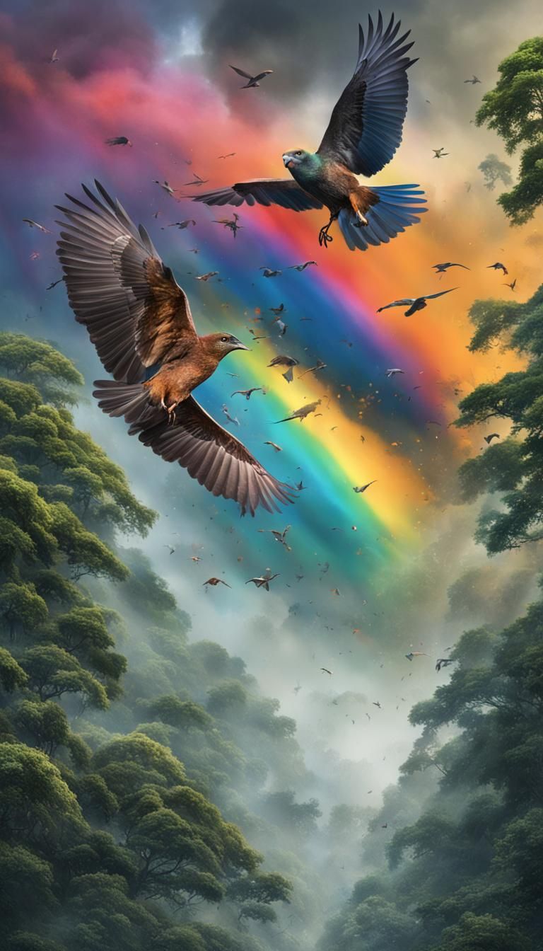 Rainbow Double Exposure: Rainforest Meets Trash Mountain