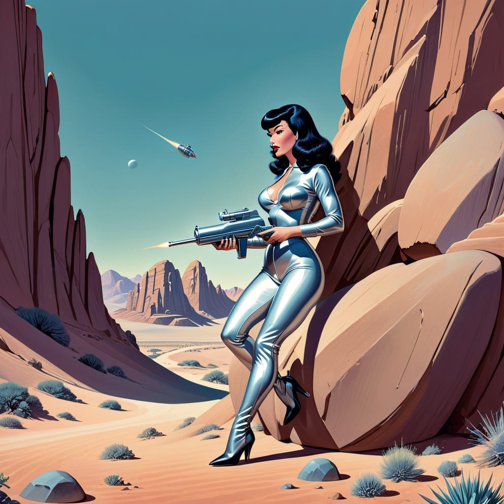 Bettie Page in Retro Sci-Fi Style