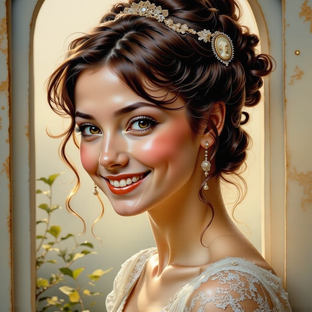 Elegant Lady in Pre-Raphaelite Art Nouveau Style