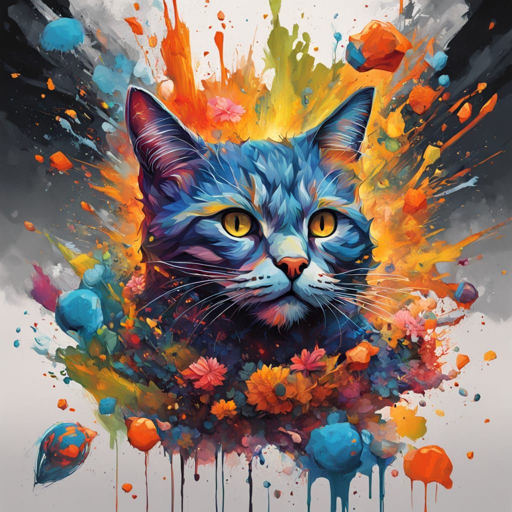 Graffiti Cat Art in Vibrant Garden Splatter Style
