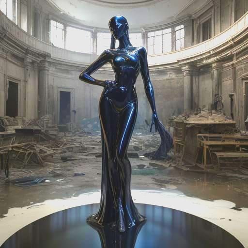Ethereal Glass Goddess in a Ruined Laboratory