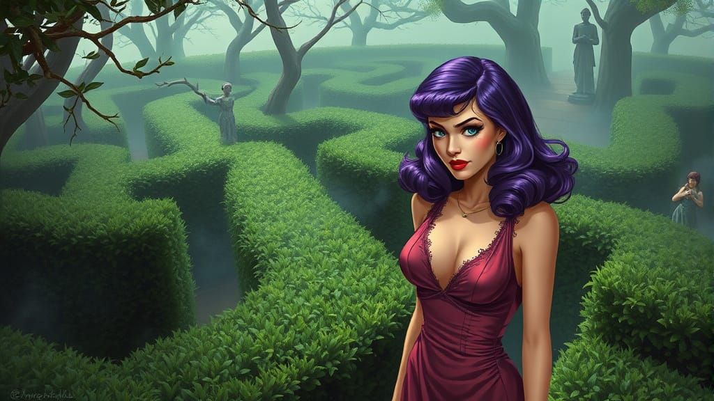 Eerie Retro Maze with Lost Pin-Up Girl