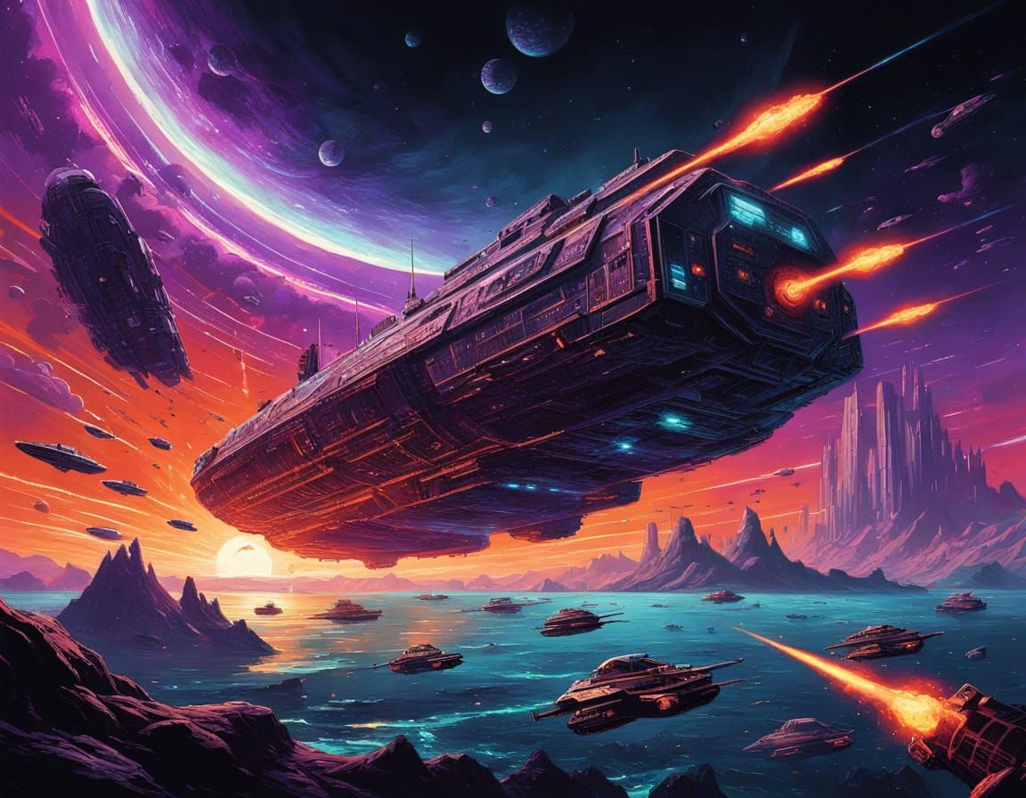 Epic Space Battle in Retro-Futuristic Comic Book Style