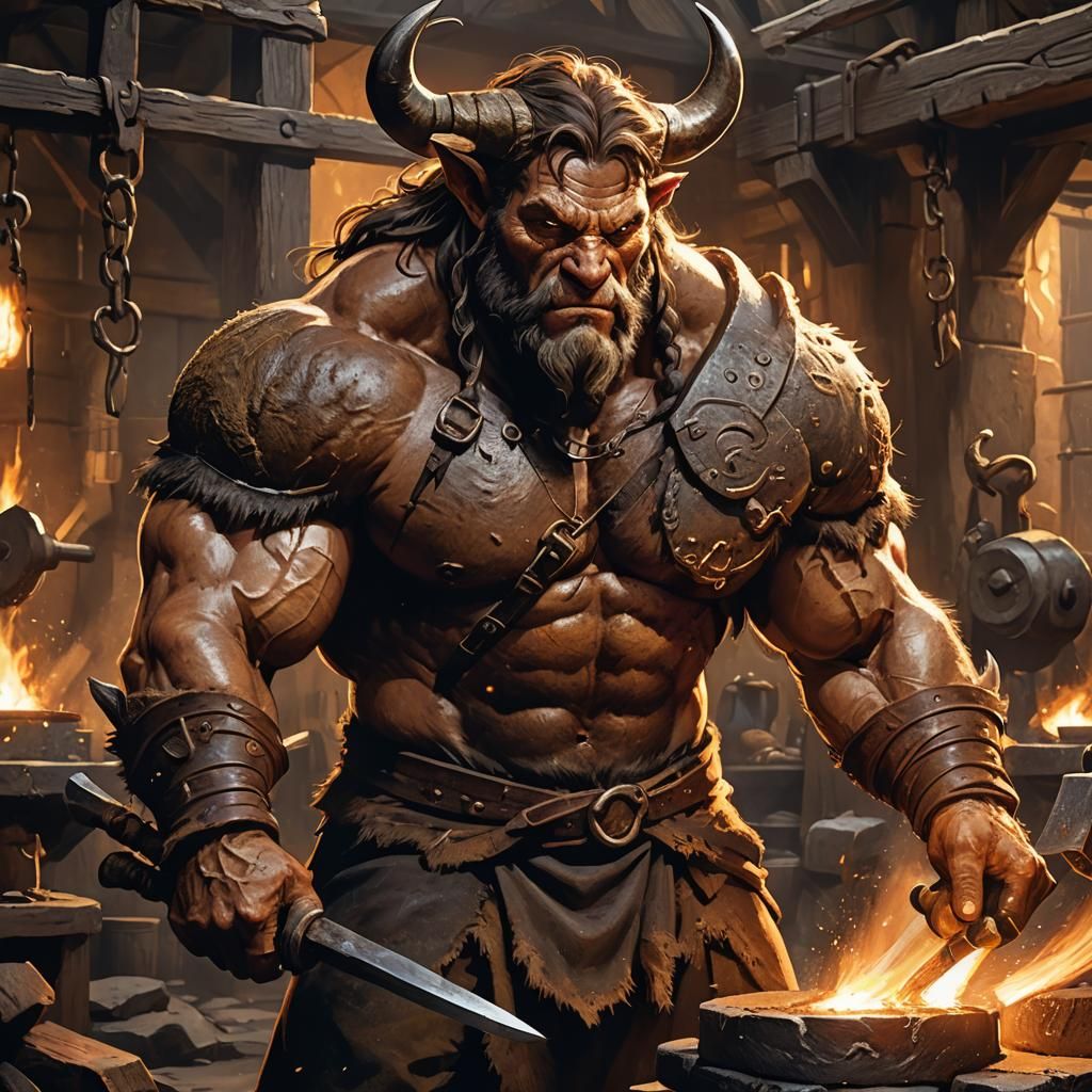 Minotaur Blacksmith at the Forge: Fantasy Realism