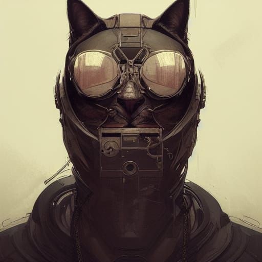 Industrial Cat Portrait in Cyberpunk Style