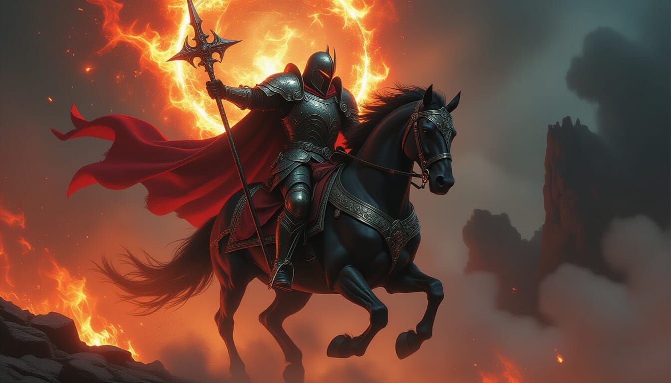 War Horseman of Apocalypse in Cosmic Horror Style