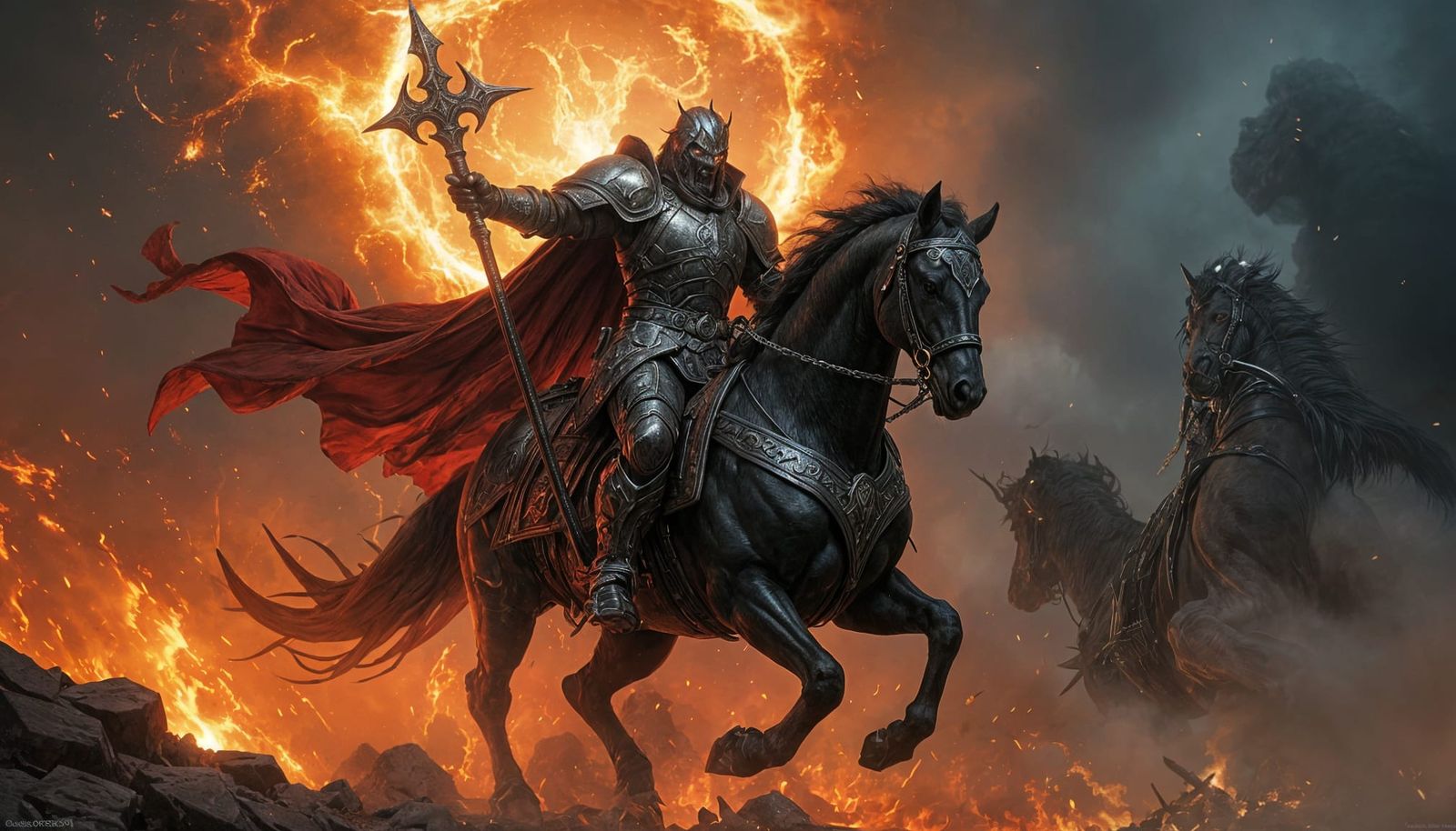 Armored Apocalypse Warrior with Fiery Aura