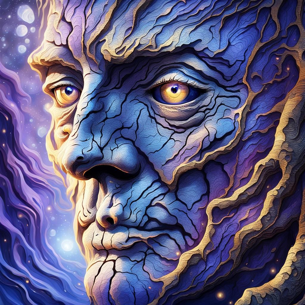 Surreal Old Face in Ethereal Mist