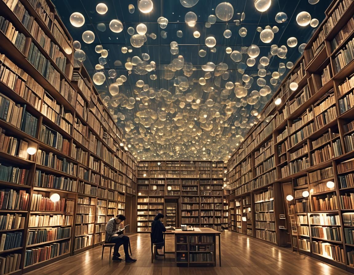 Floating Library of Lost Words in Glass Void