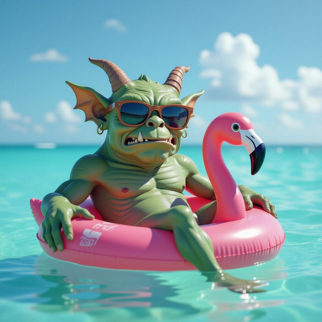 Gargoyle Floats on Tropical Ocean in Digital Matte Painting ...