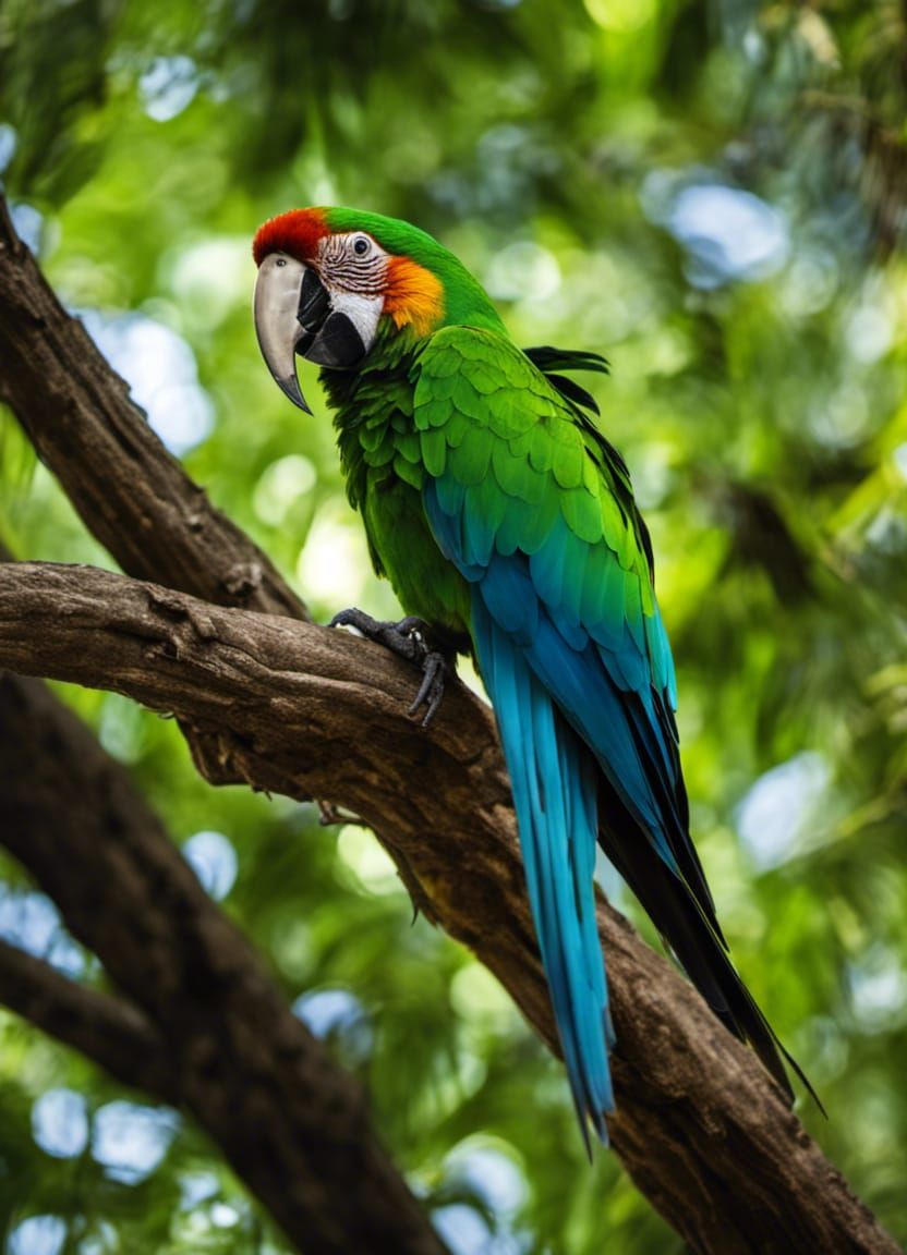 Hologram Emerald Macaw in Hyperrealistic 8k