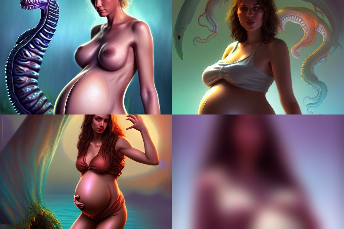 Pregnant Woman at Island Party in Realistic Style