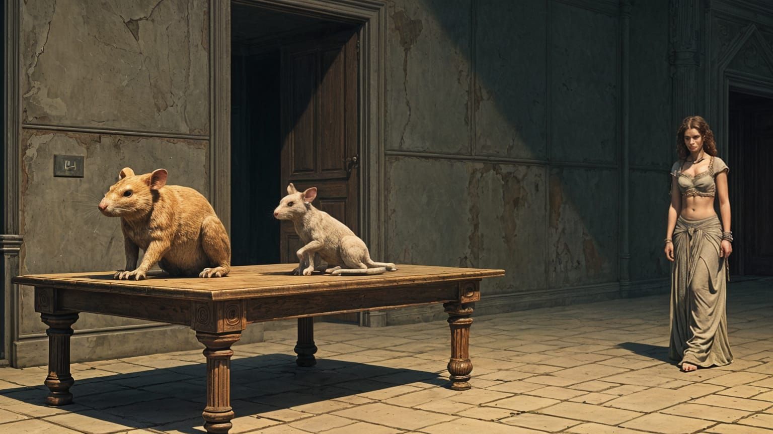 Post-Apocalyptic Woman and Rat, 8-bit Illustration