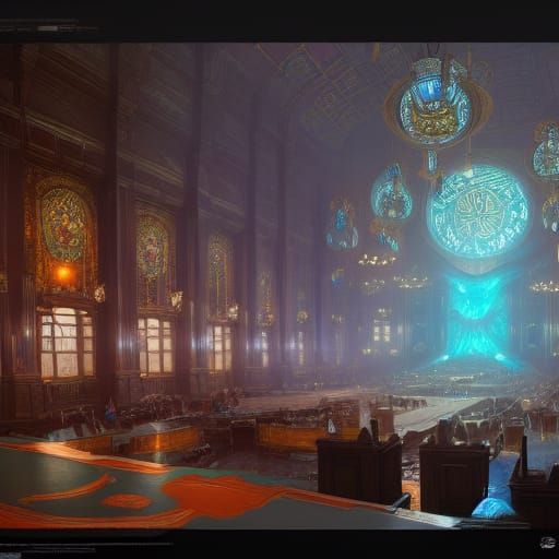 Magic Castle Interior Concept Art in Art Nouveau Style