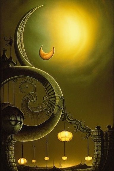 Lantern Crescent Moon in Dieselpunk Style