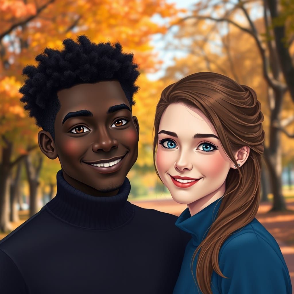 Happy Couple in Park, Hyperrealistic Digital Art