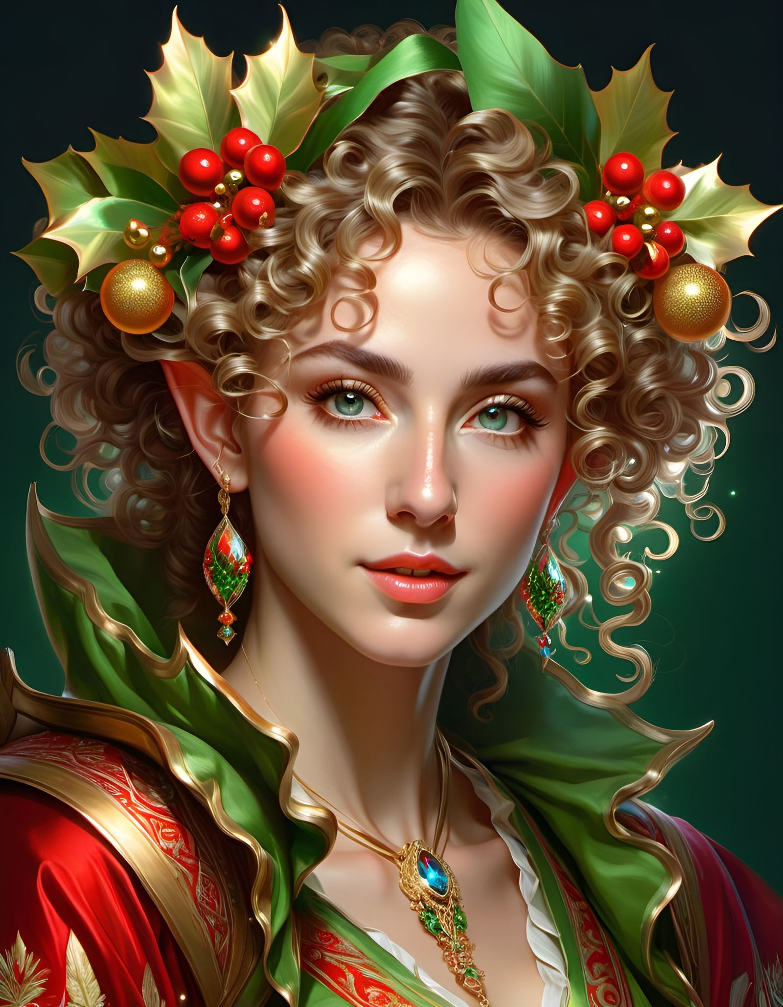 Festive Christmas Elf Portrait in Hyperrealistic Style