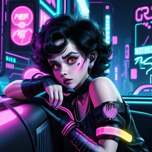 Betty Boop Sleeping in Cyberpunk Neon City