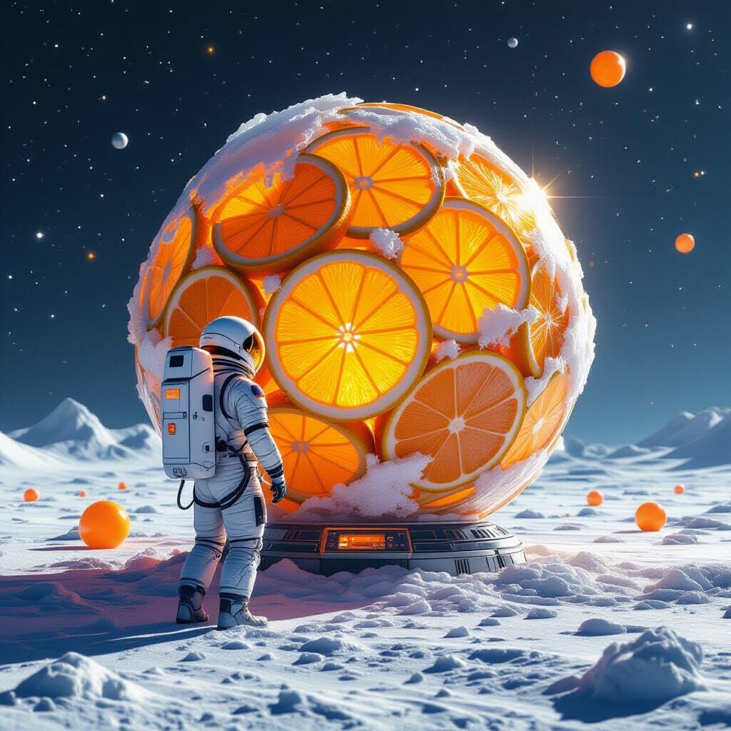 Astronaut Explores Giant Crystalline Orb of Orange Slices