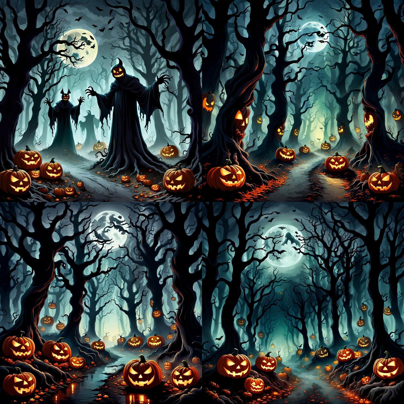 Haunted Forest on Halloween Night in 3D Digital Art