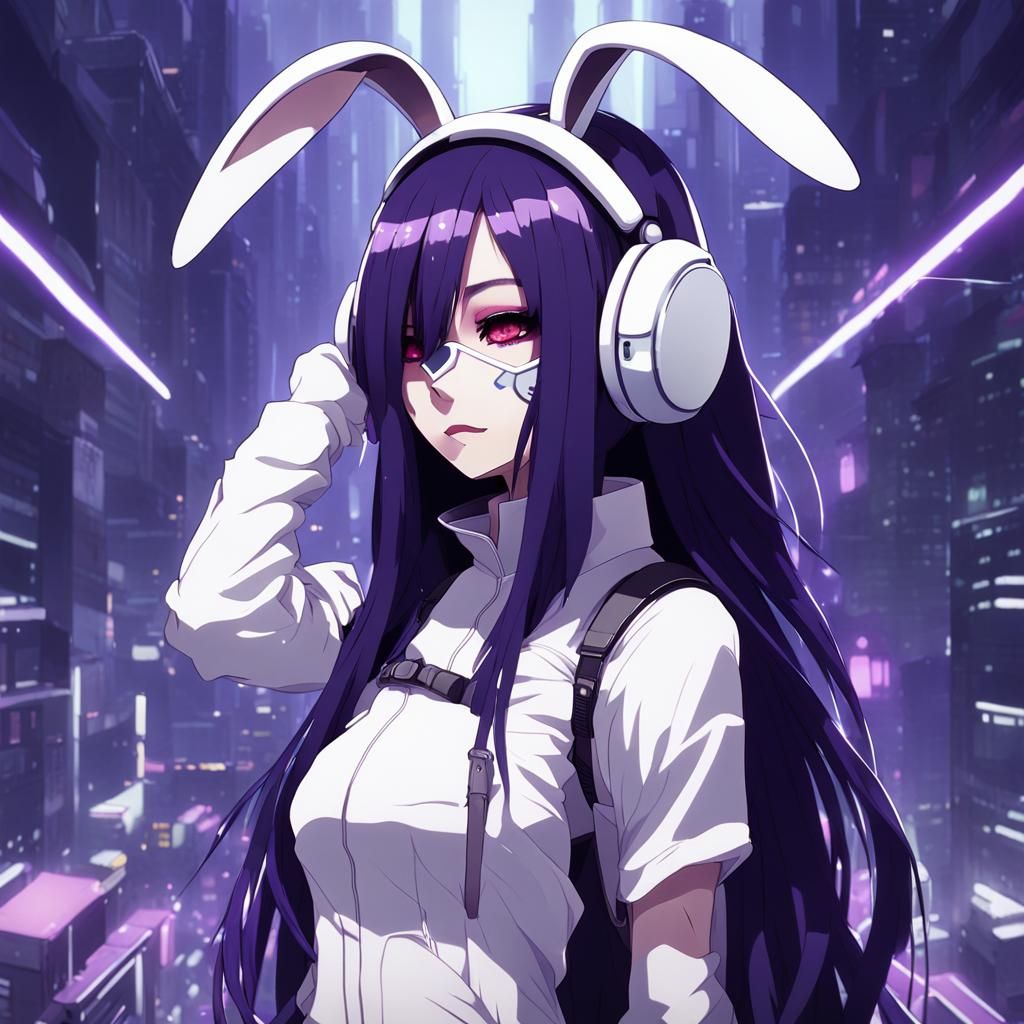 Anime Girl with Bunny Ears in Futuristic Outfit