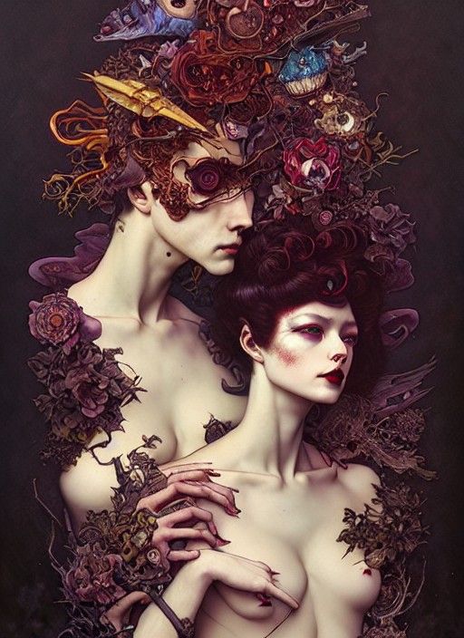 Decadent Lovers in Tragic Embrace: Photorealistic Render