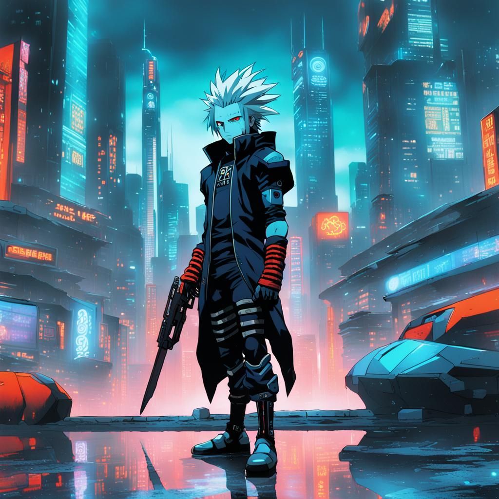 Cyberpunk Madara Uchiha in Manga Style