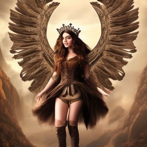 Steampunk Angel with Bird Wings Digital Art