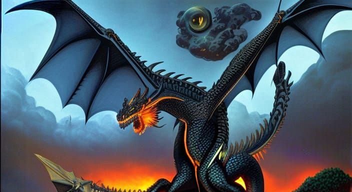 Detailed Black Dragon with Dynamic Lighting