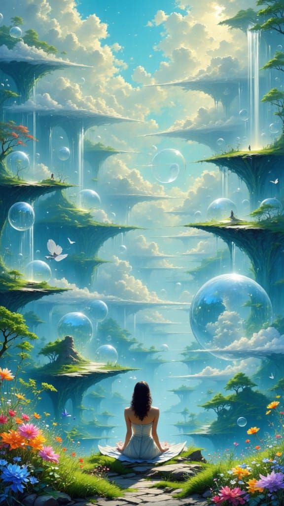 Ethereal Floating Landscape with Crystalline Ecosystems